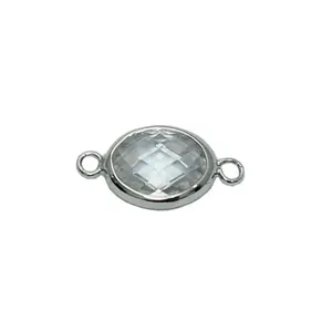 Beadsnice 925 sterling silver oval gemstone connectors with double loops jewelry making supplies wholesale ID 31939