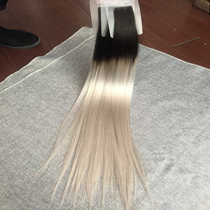Extensions de cheveux naturels à bande adhésive <span class=keywords><strong>invisible</strong></span>, cheveux humains, Double Drawn, ombré 1b/argent C - Product Image 2
