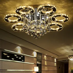 LED 水晶吊灯可调圆形不锈钢天花板灯为客厅