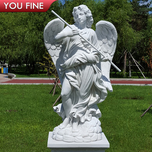Statua del <span class=keywords><strong>giardino</strong></span> di angelo di marmo di pietra scolpita a mano a grandezza naturale all'aperto - Product Image 2