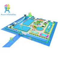 Ticari mobil su parkları tasarımı şişme su parkı combo ile şişme slaytlar ve havuz