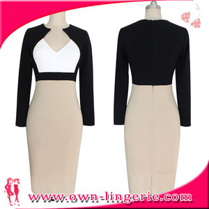 Midi Atractivo Al Por Mayor de Rayas con cuello en V Cuerpo estafadores mujeres del vestido del vendaje para el partido de tarde - Product Image 3