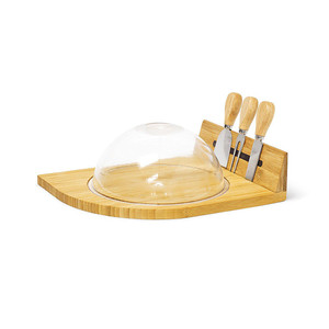 Madera natural de bambú tabla de cortar queso conjunto con tapa - Product Image 1