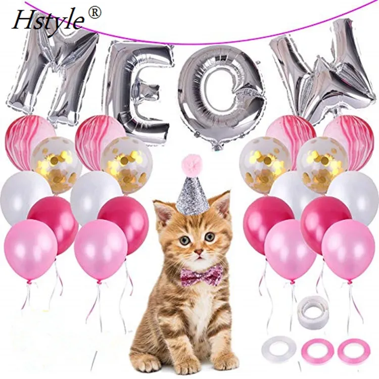 Kitty Birthday Party Decorations Foil Balloons Pink Hat and Bow for Cat Girl Birthday Party Supplies SET539-2