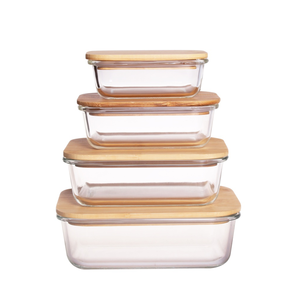Eco Frindly Airtight Glass Food Container With Bamboo Lid
