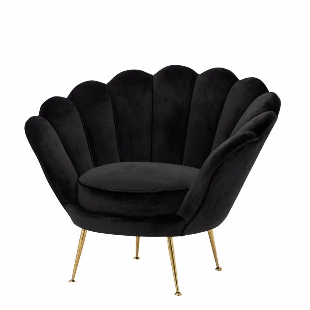 Luxury Armchair Single Sofa Black Velvet Lounge Chair arabic living room furniture with ottoman design
