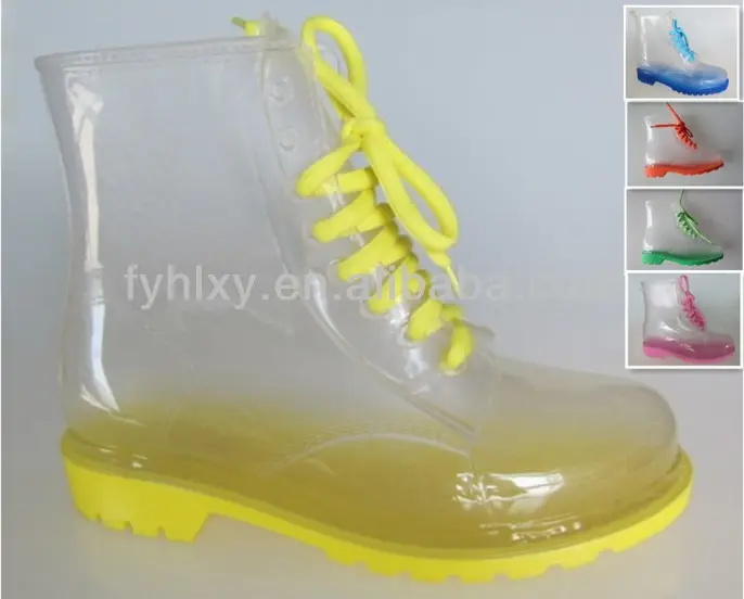 Moda 2014 claro/transparente de pvc lluvia botas de mujer