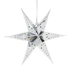 Wholesale Christmas Six Point Star Silver Metallic Star Lantern Hanging Pendant Ornaments Paper Star for Party Decoration