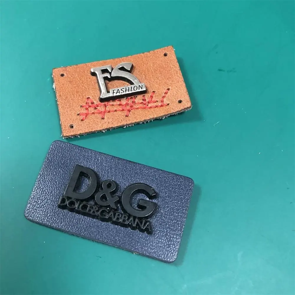 Custom genuine pu leather metal label for garment