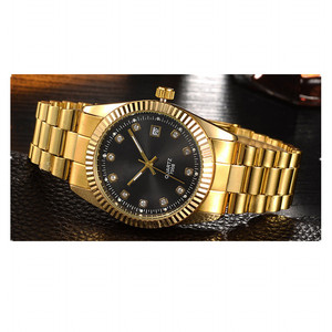 Montre pour homme en acier inoxydable de luxe tendance, cadran en diamant soleil doré, calendrier de date, logo personnalisé, montre de qualité - Product Image 3