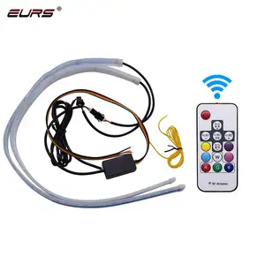 Luz LED RGB Flexible DRL para faro, con control remoto, 30cm, 45cm, 60cm