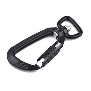 Good 5KN Black Auto Locking Aluminum Swivel Carabiner Snap Hook For Dog Leash