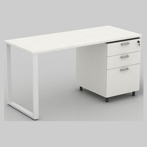 Elegant <strong>White</strong> Wooden Office <strong>Computer</strong> <strong>Desk</strong> with Cabinet and Metal Leg - Product Image 1