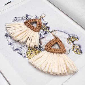 Orecchini Pendenti HANSIDON a <span class=keywords><strong>Triangolo</strong></span> in Paglia e Rattan per Donne, Grandi Orecchini Bohémien con Nappe in Rafia, Gioielli alla Moda - Product Image 5