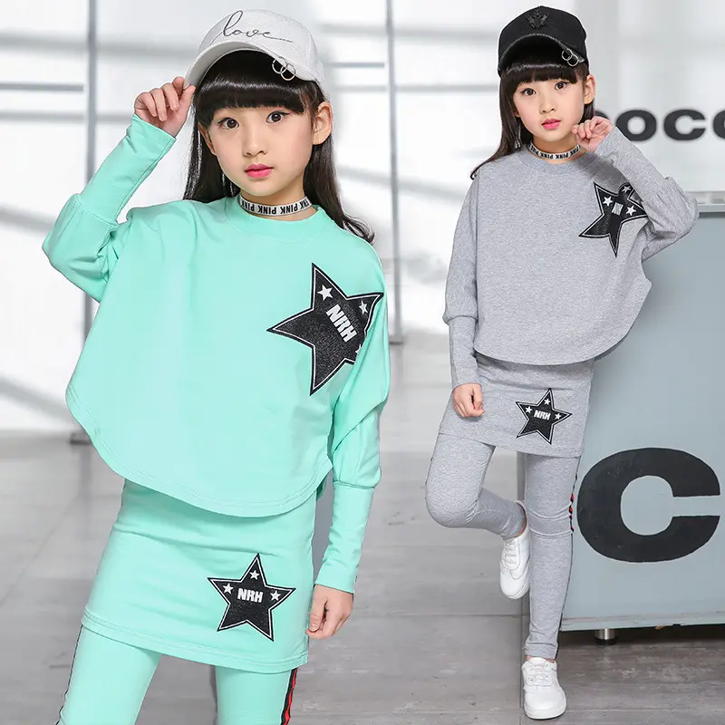 Hao Baby Clothing Girls Suit Spring 2022 New Children Five-Pointed Star Skirt Pants Kid Two-Piece Fashion Suit