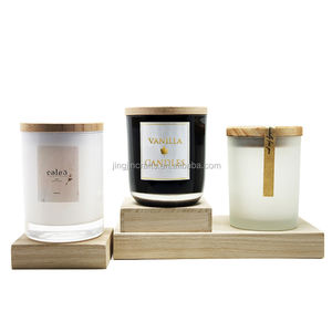 Nero opaco <span class=keywords><strong>bianco</strong></span> supporto di candela di vetro con coperchio <span class=keywords><strong>in</strong></span> <span class=keywords><strong>legno</strong></span>/candela vaso di vetro 300ml 500ml - Product Image 2