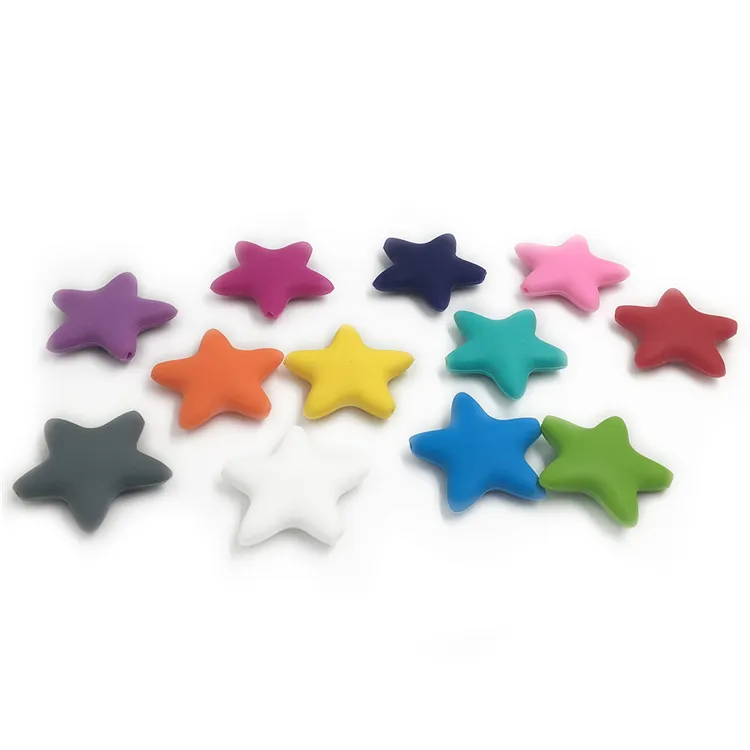 Candy Color Silicone Pentagram Beads Chewable Baby Silicone Teething Beads for DIY Necklace