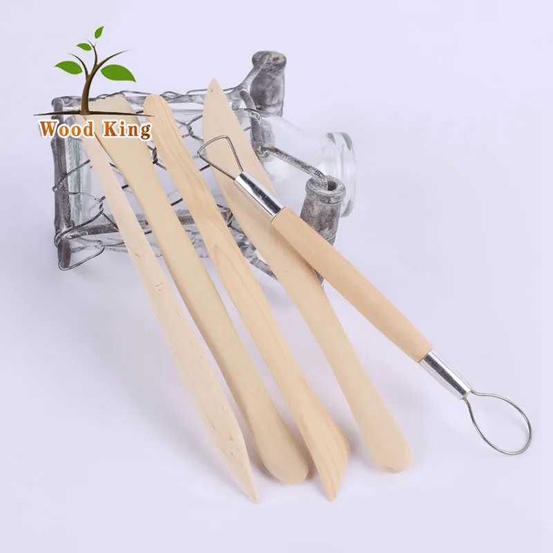 High Quality 5 Pieces Wooden Clay Ceramic Knife Sculpture Polymer Sculpting Pottery Clay Tools