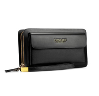 Leinasen Dompet Kulit PU Pria, Dompet Ritsleting Ganda Kapasitas Besar