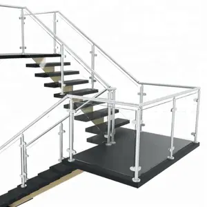 Sistema de barandilla de escaleras cuadradas de acero inoxidable 304/316, abrazadera de cristal redonda para exteriores, Diseño de escalera para interior