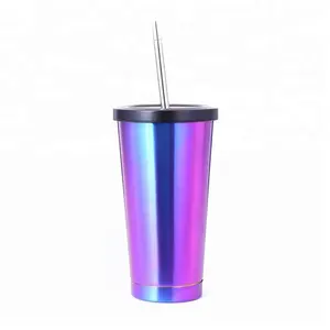 20OZ Rainbow Finishing Double Wall Stainless Steel Glitter Tumbler with Straw