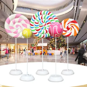 Large Waterproof Fiberglass Animal-Pattern Lollipop Decorations Giant Candy Cane For Outdoor Christmas Decoration