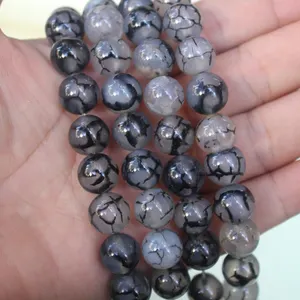 8mm round black and white dragon stripe matrix agate loose stone beads