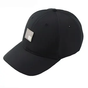 Gorras ขนาดเล็กที่กำหนดเองแฟชั่นสีดำแผ่นโลหะโลโก้หมวกเบสบอลไนลอน