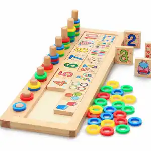 Wooden Toys Abacus Kids Montessori Education Baby Mathematics Wooden Rainbow Ring Logarithmic Plate Donuts Math Toys