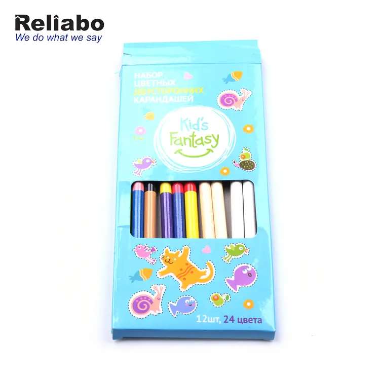 Reliabo Cheap Wholesale Personalized 24 Double Colour Draw Pencils Set