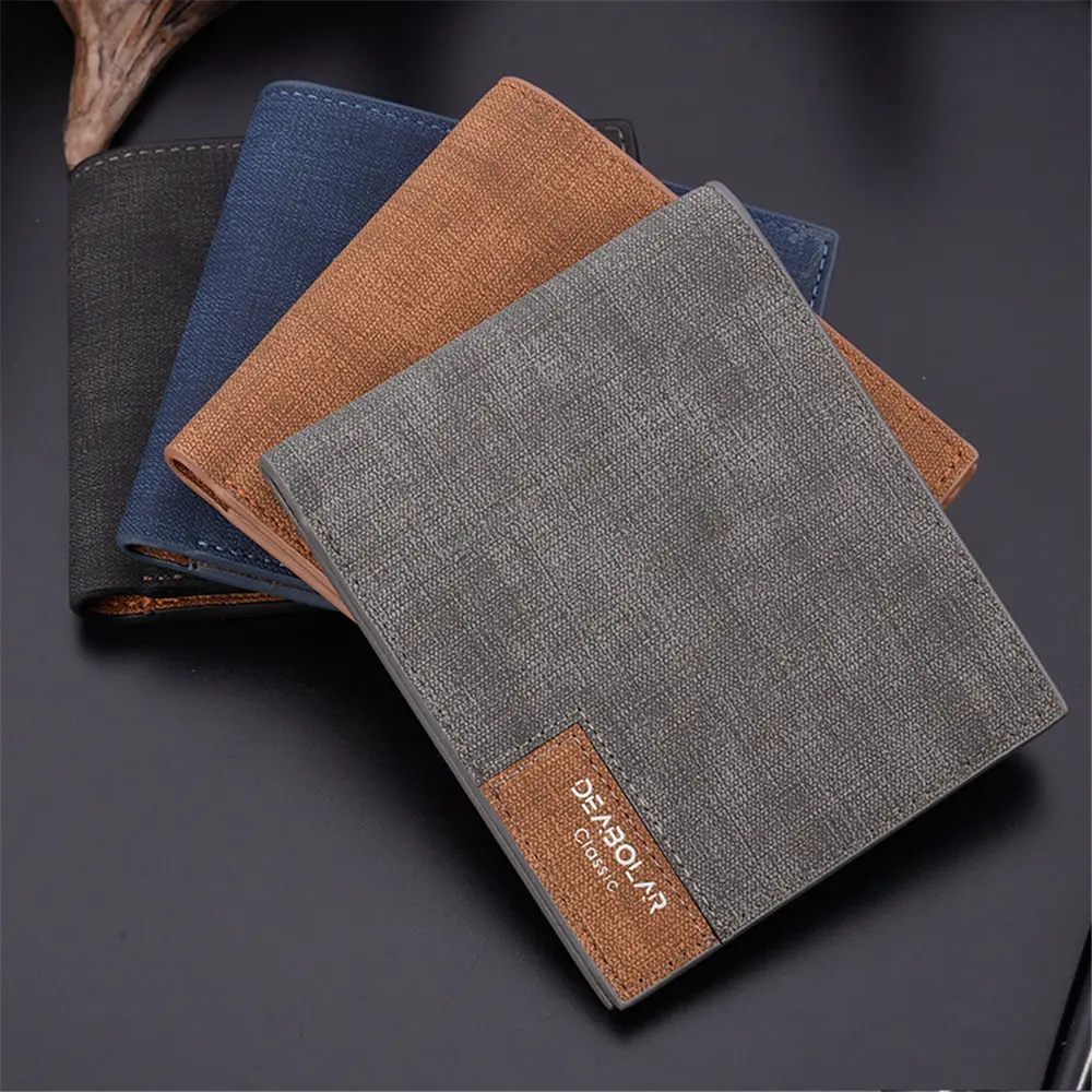 Best Selling Cheap Simple Short Man Wallets PU Leather Polyester Slim Thin Wallet