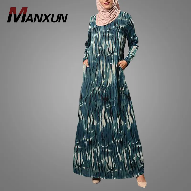 Manxun atacado preços baratos uma linha estampada regular abaya vestido músculo roupas islâmicas elegante para meninas índia kedaya kaftan