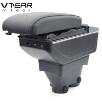 Vtear Boîte de rangement élégante en ABS et cuir PU pour accoudoir avant de voiture avec porte-gobelet USB, accessoires intérieurs pour Peugeot 208 2012-2019