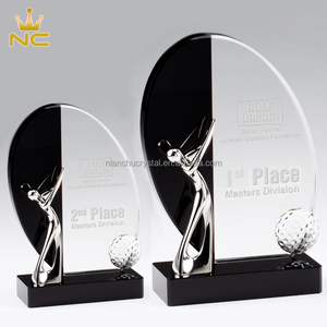 Placa de Cristal Negra Personalizable Hecha a Mano para Trofeo de Golf con <span class=keywords><strong>Caja</strong></span> de Regalo para Premios y Recuerdos de Clubes de Golf - Product Image 1