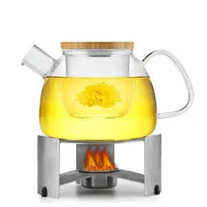 900ML Heat Resistant Handblown Glass Teapot High Borosilicate Glass Teapot Glass Infuser Teapot with Warmer Set