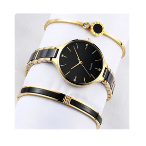 Lige — montre en céramique noire plaqué or, ensemble montre à quartz, en acier inoxydable, avec mouvement japonais, tendance 2021 - Product Image 1