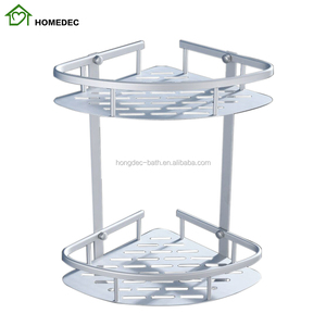 Hot Selling Modern Durable Space Aluminum 2-tier Shower <strong>Corner</strong> Basket Shelf <strong>Caddy</strong> for <strong>Bathroom</strong> and Kitchen - Product Image 1