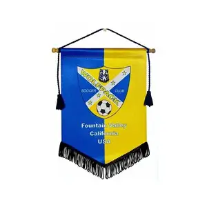 NO MOQ OEM Double Side Sublimation Soccer Team Flag Satin Fabric Custom Football pennant