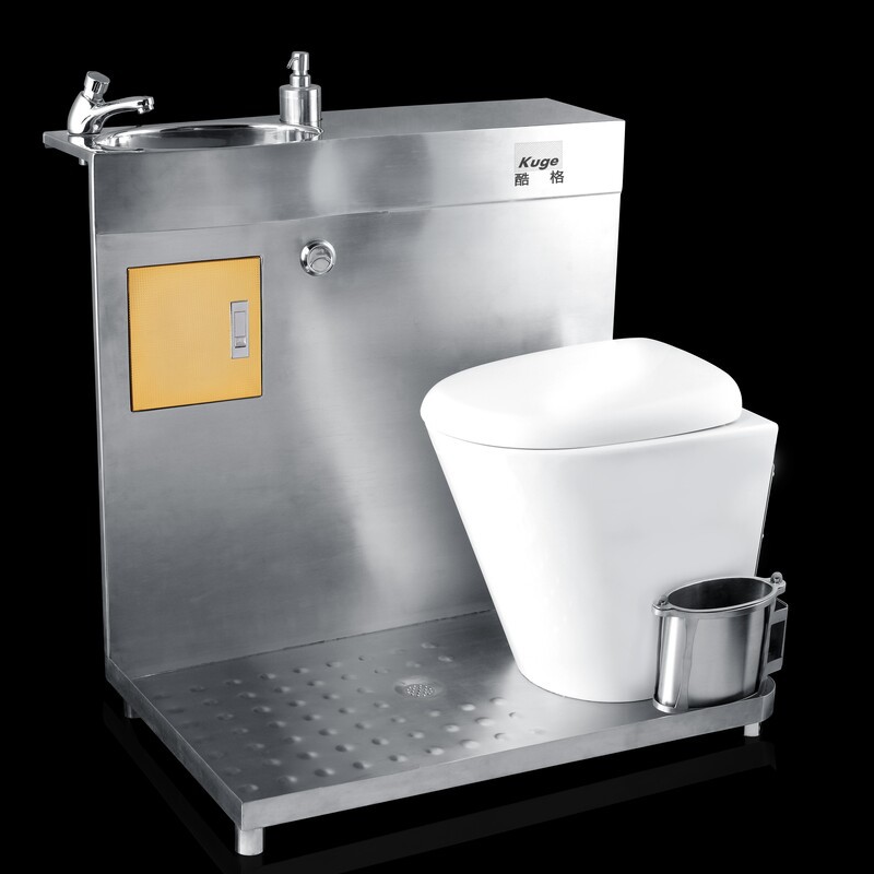 Kuge stainless steel rv toilet for bus one piece motor home western type of toilet bowl with sink