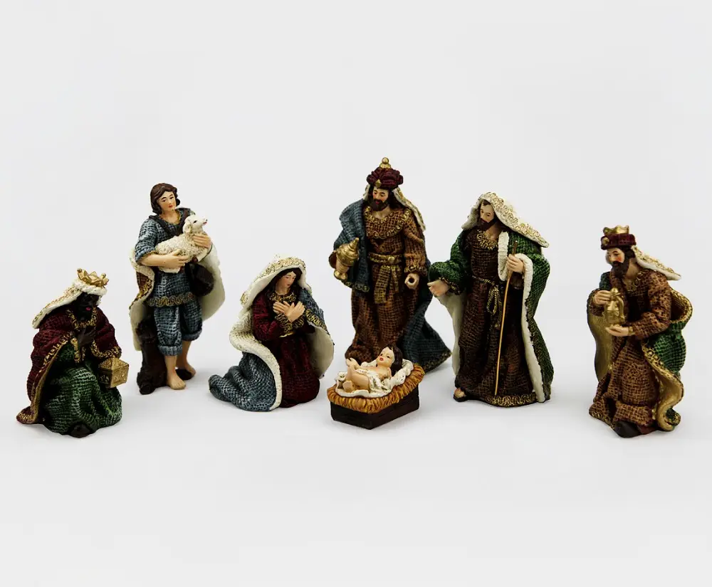 Patung Kecil Natal Poliresin Antik, Set Patung Figurin Adegan Kelahiran Katolik Resin