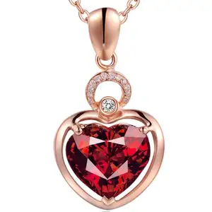 Hot style fashionable natural garnet pendant with silver plated ruby necklace Wild evening dress accessories