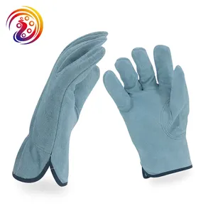 Full leather blue labor protection work gloves, driving, garden, workshop operation, handling work protection gloves