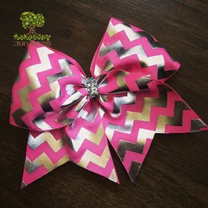 Wholesale Custom Print Logo 7 inch large cheering hair bows chevron pattern boutique style beautiful cheer bows hair clips