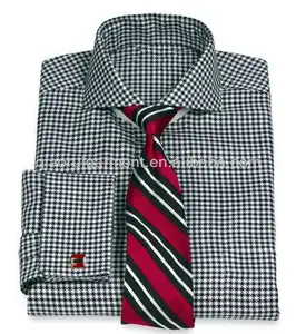 MenのLuxury Cotton Houndstooth Cutaway Collar French Cuff Dress Shirt