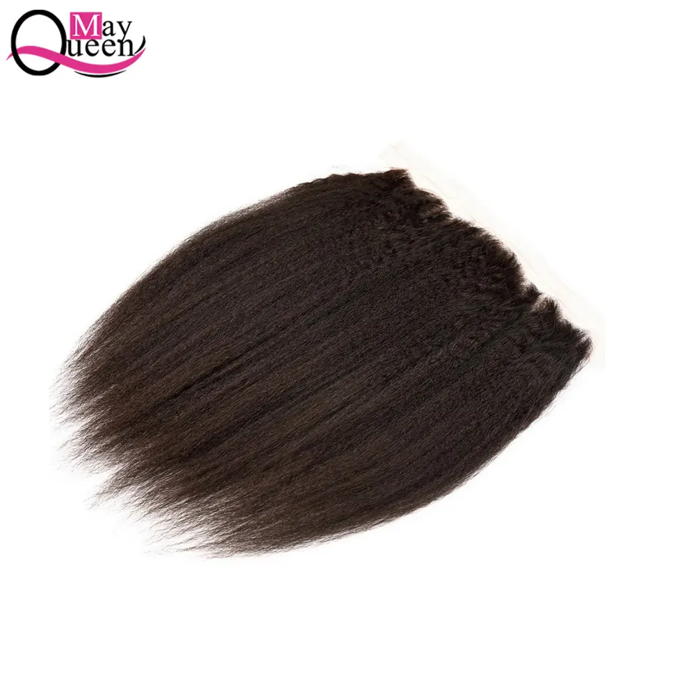 Unprocessed Peruvian Human Hair Yaki Straight 13X4 Lace Frontal Closure Free Part With Baby Hair