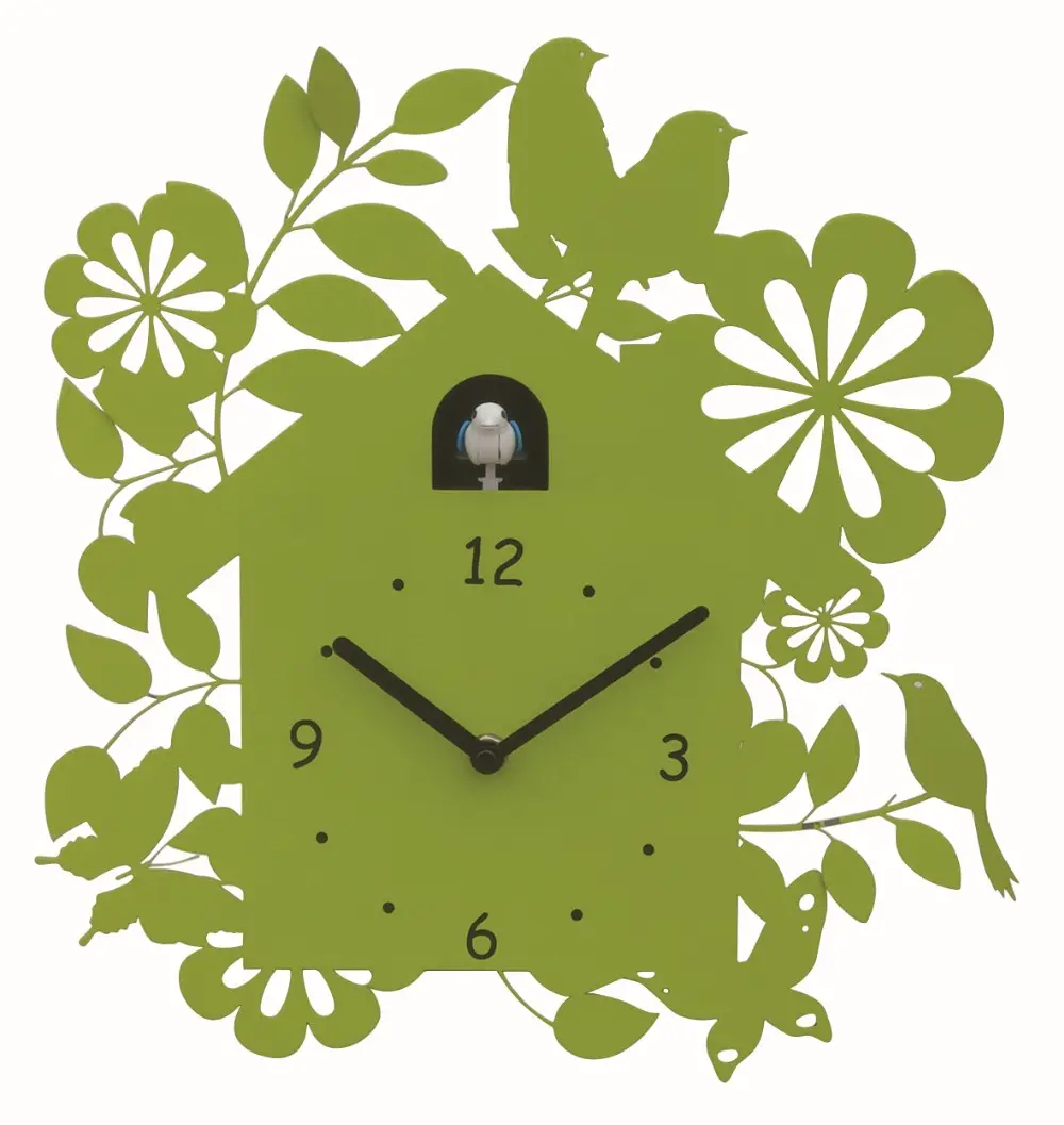 Green Forest Cuckoo Bird Wall Clock With Bird Come Out