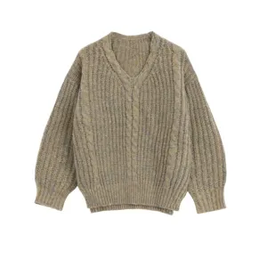 Fashion Mohair Designed Ladies Knitted Pullover Solid Long Sleeve V Neck Women Pullover Sweater