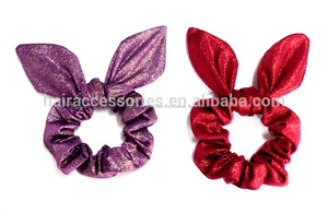 Shiny hair scrunchies Wholesale lug rabbit elastic ponytail holder for women - Product Image 1