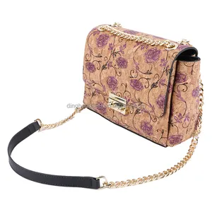 2018 nieuwe stijl mini custom kurk keten tas/bloemen gedrukt enkele schoudertas/meerdere kleur sublime meisje crossbody tas