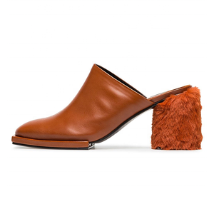 Dames Talon Haut Talon En Cuir Fourrure Pantoufle Chaussures - Product Image 1